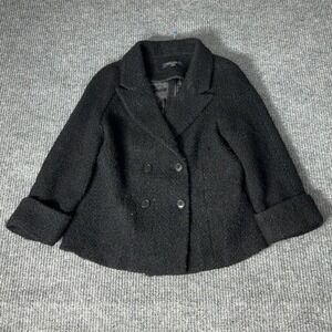 Brooks Brothers Blazer Womens 8 Black Double Breasted Wool Boucle Jacket